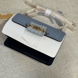 Michael Kors White and Blue Crossbody Bag with Gold Accent